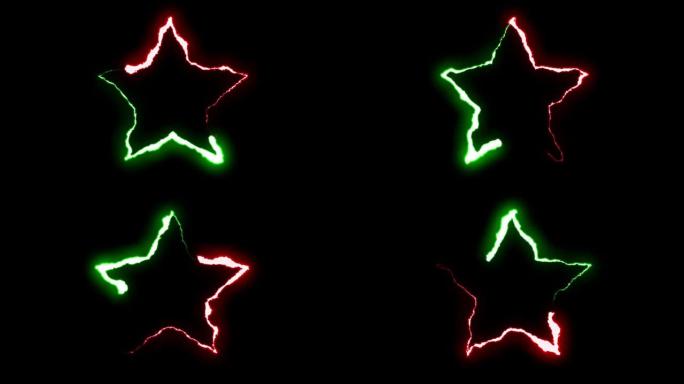 可循环绿色红色霓虹灯闪电星符号形状飞行黑色背景动画新质量独特自然光效果视频素材