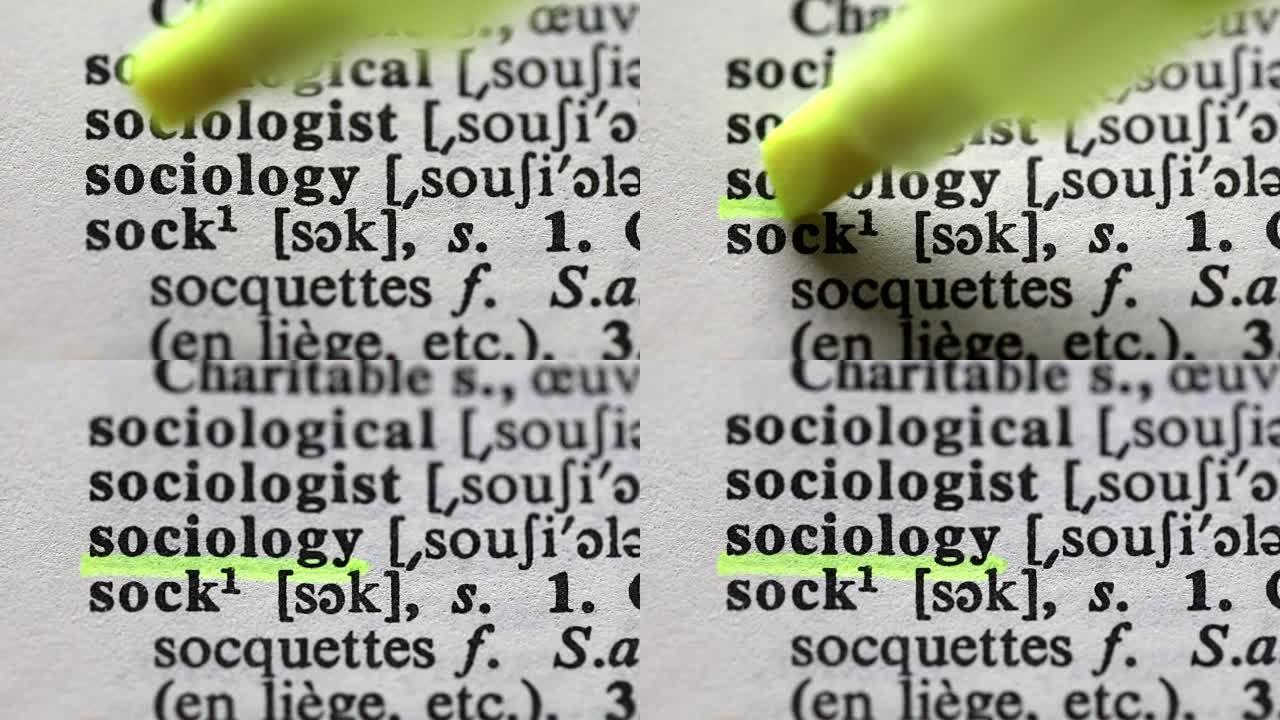 突出社会学一词的定义。字典上社会学的意义