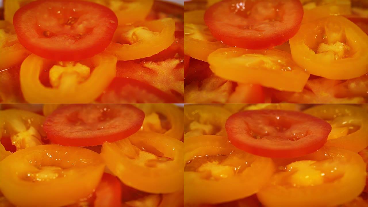 番茄切片的自然明亮背景