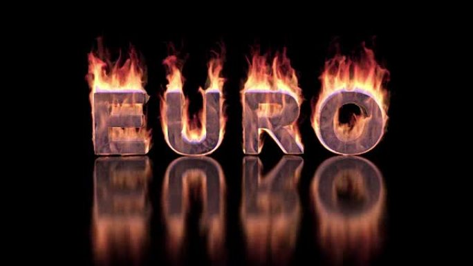 欧元字在光面火焰中燃烧，财务3D插图背景