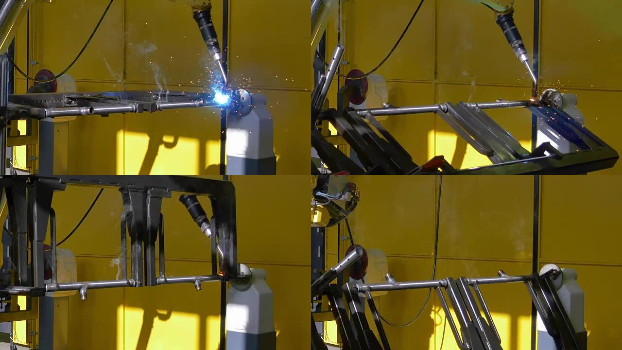 工厂工业数控机床上金属铁的激光氩气焊接。