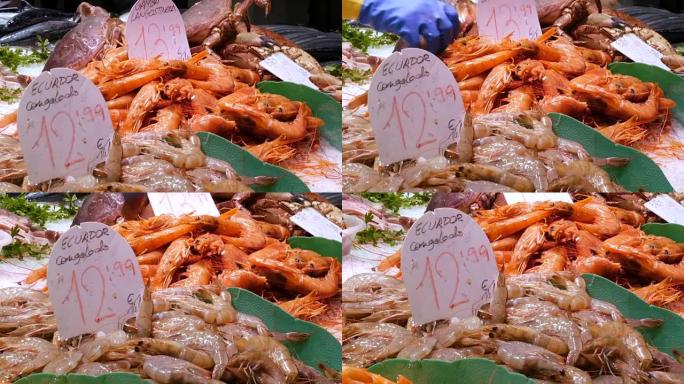 海鲜螃蟹龙虾鱿鱼虾小龙虾牡蛎贻贝贝壳西班牙巴塞罗那博克里亚鱼市场
