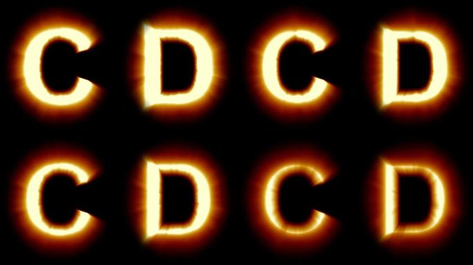 灯光字母C和D-温暖的橙色灯光-闪烁闪烁的动画循环-隔离