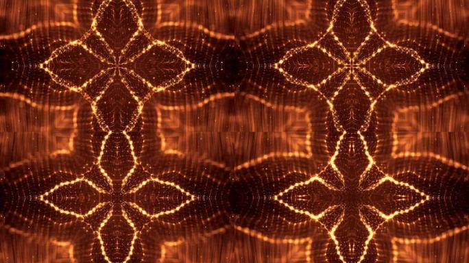 金可循环的抽象粒子背景，具有景深，发光的灯光和数字元素。波粒形成线条，线条形成像丰富图案的曲线表面。