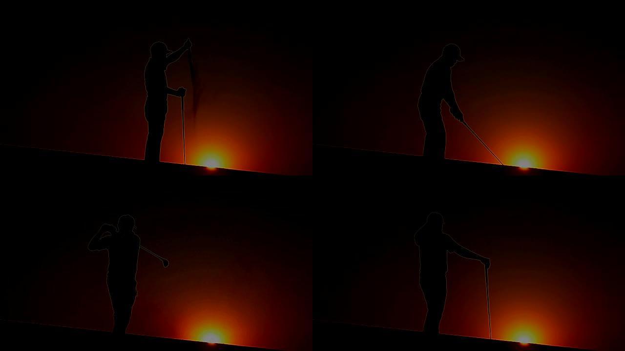 男性高尔夫球手将在夕阳的温暖光线下进行一轮高尔夫比赛前检查风向