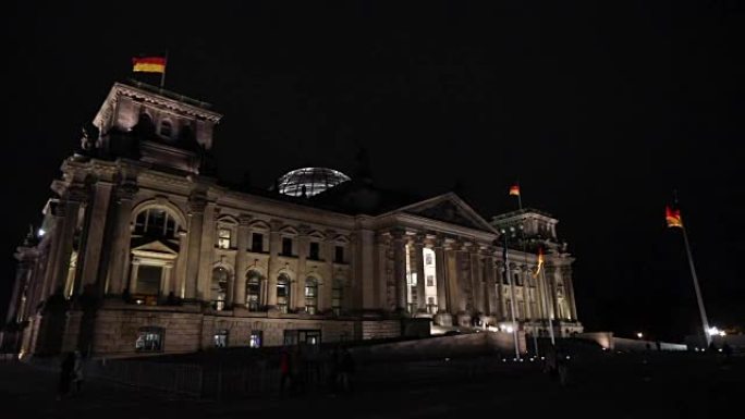 柏林国会大厦之夜，联邦议院之夜，广角，全景。德国