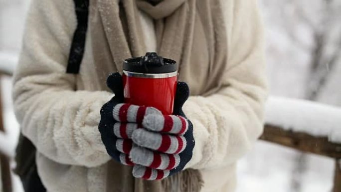 冬天雪中年轻漂亮的女人。