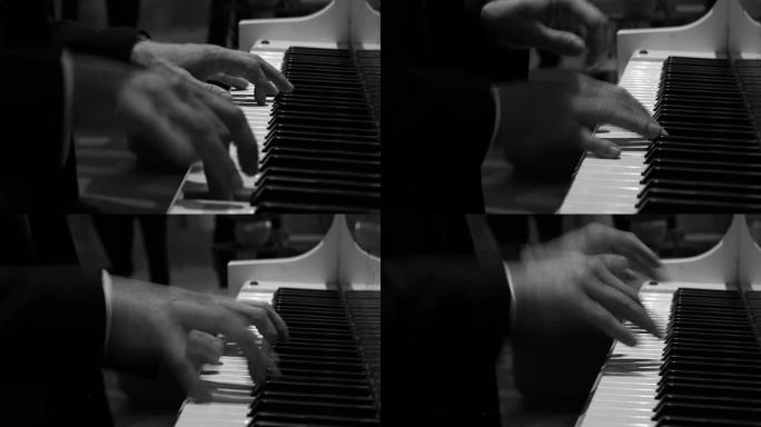 男人在黑白中弹钢琴