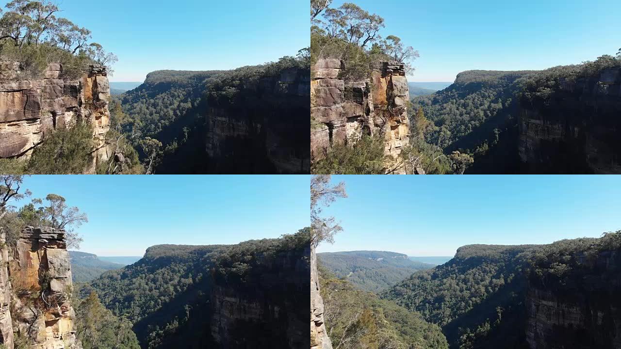 瀑布航拍镜头澳大利亚森林悬崖和悬崖