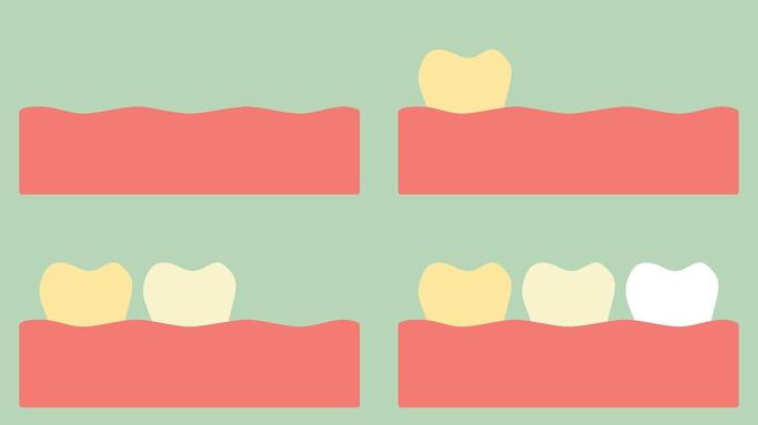 黄色到白色牙齿，牙齿美白和牙齿保健概念