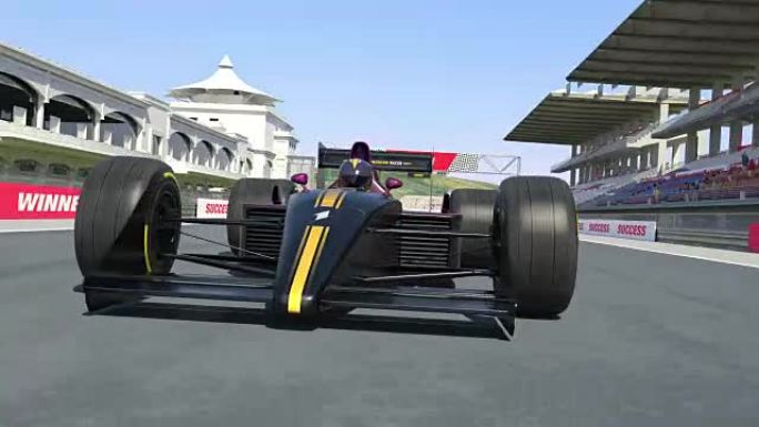 赛车穿越终点线并赢得比赛-4k 3D动画