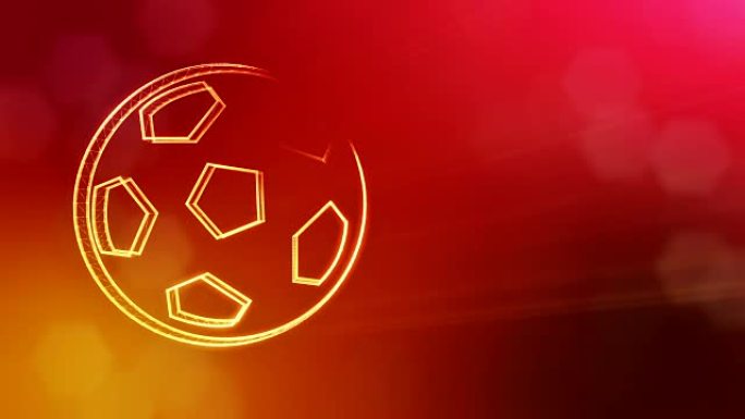 足球的图标。背景由辉光粒子作为玻璃体全息图。具有景深，散景和复制空间的3D无缝动画。红色v2