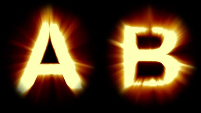 轻字母A和B-温暖的橙色光-强烈的闪烁和强烈的闪烁动画循环-隔离