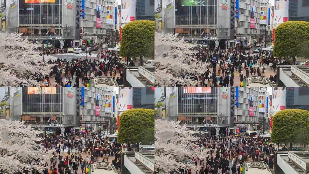 走在东京涩谷十字路的人们