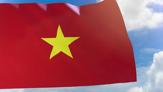 带有Alpha通道的蓝天背景上挥舞着越南国旗的3D渲染