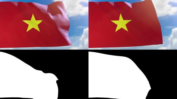 带有Alpha通道的蓝天背景上挥舞着越南国旗的3D渲染