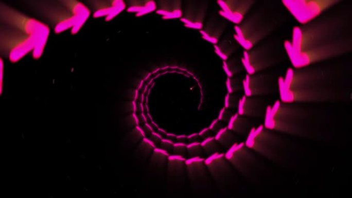 粉红色箭头的照明隧道，旋转线循环动画，