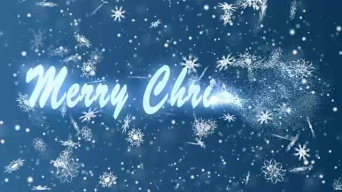 蓝色背景上的雪花圣诞快乐。圣诞节和新年无缝循环动画。