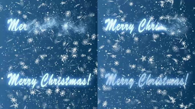 蓝色背景上的雪花圣诞快乐。圣诞节和新年无缝循环动画。