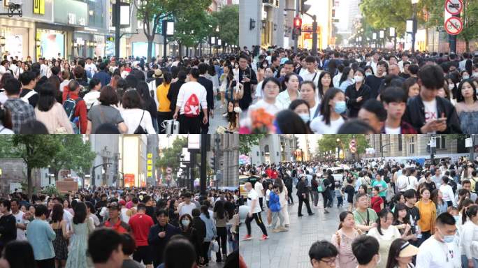 4K步行街人流人群逛街购物实体经济