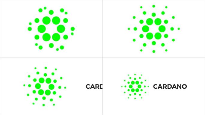 Cardano符号ADA区块链加密货币动画数字货币Cardano，带有抽象圆点的标志