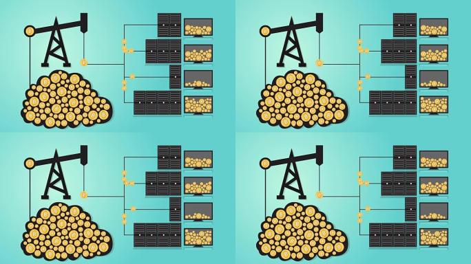 无缝循环动画中的2d动画比特币数字采矿