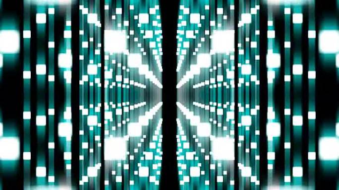 抽象几何方形盒子点蓝色发光图案背景放大移动，无缝循环动画4K
