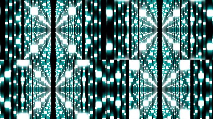 抽象几何方形盒子点蓝色发光图案背景放大移动，无缝循环动画4K