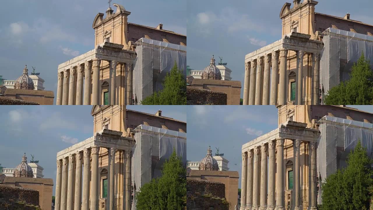 意大利罗马正在翻修的安东尼努斯神庙和福斯蒂纳神庙