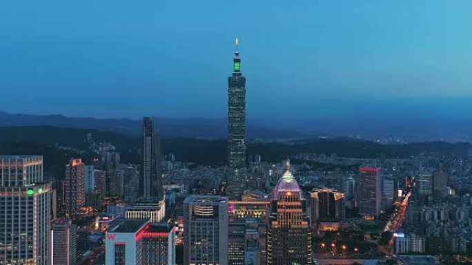 傍晚时分台湾台北金融区鸟瞰图