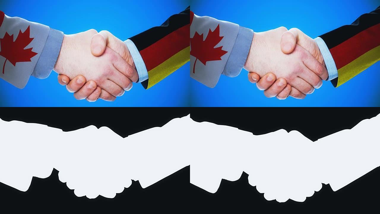 加拿大-德国/握手概念动画关于国家和政治/与matte频道