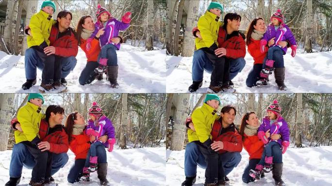 高加索家长孩子寒假穿滑雪服
