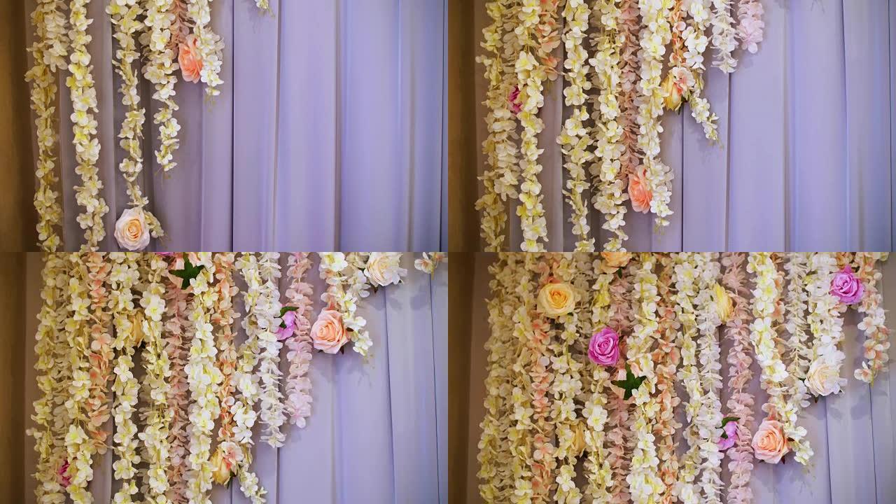 婚礼装饰，婚礼仪式的装饰，由真花制成的婚礼装饰。婚礼插花