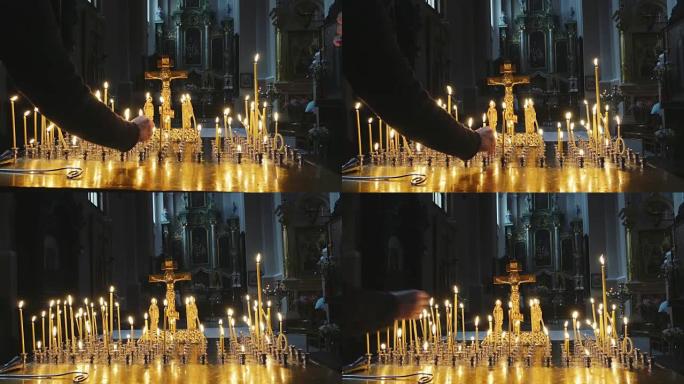 在东正教教堂燃烧蜡烛