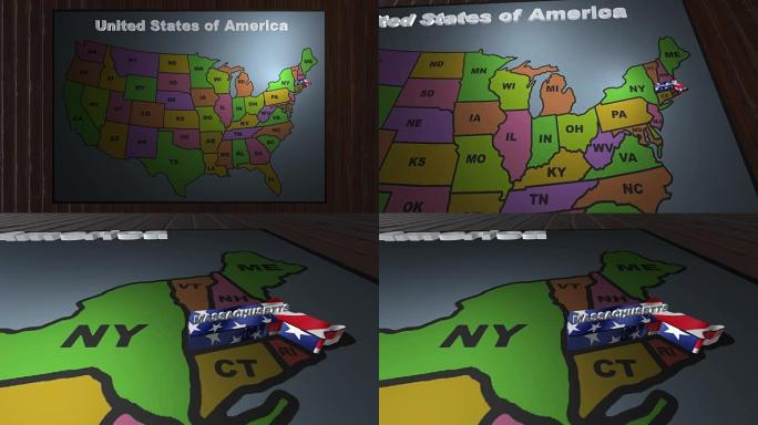 马萨诸塞州从美国各州缩略语地图中抽出