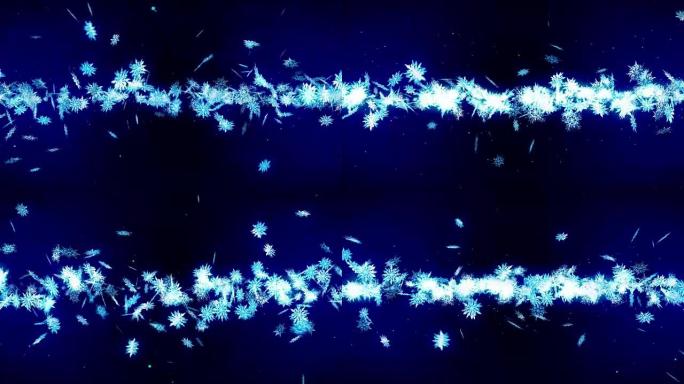 雪花落在蓝色背景上，循环闪光动画，
