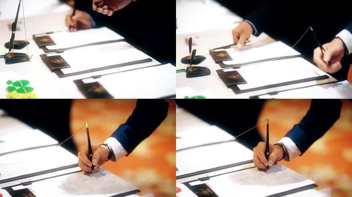 商人写在桌子上: 注册概念。