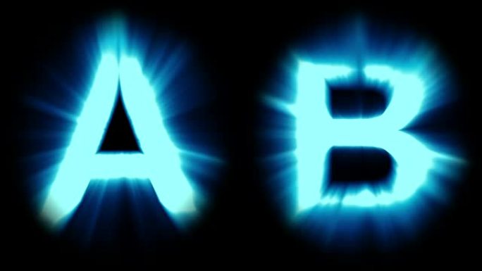 浅色字母A和B-冷蓝光-强烈闪烁和强烈闪烁动画循环-隔离
