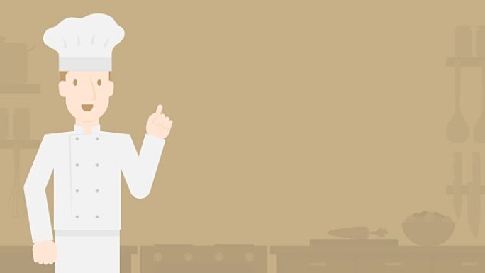 厨师长帽子展示厨房浅棕色背景，无缝循环动画4K，带复制空间