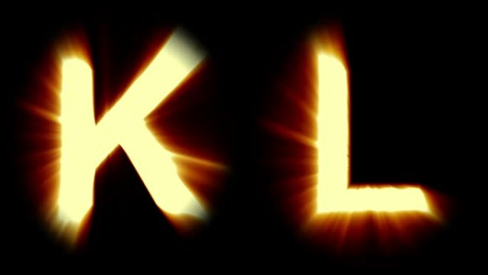 轻字母K和L-温暖的橙色光-强烈闪烁和强烈闪烁动画循环-隔离