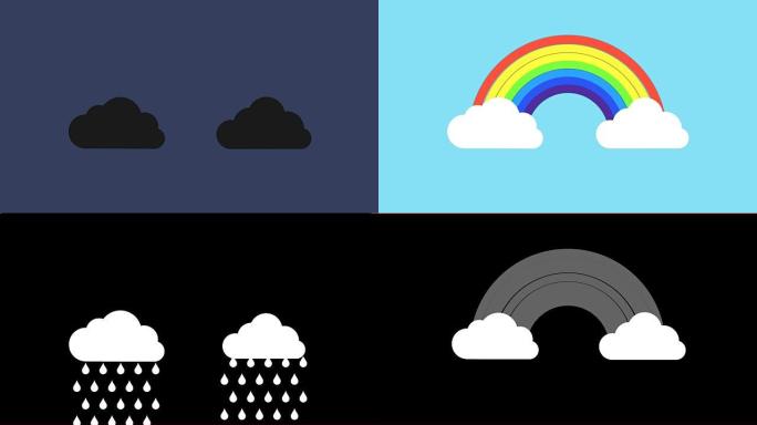 雷雨变成彩虹动画，带有可选的亮度哑光。包括阿尔法亮度哑光。4k视频