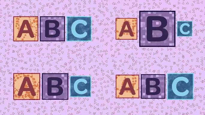 ABC字母在粉红色图案背景上弹出