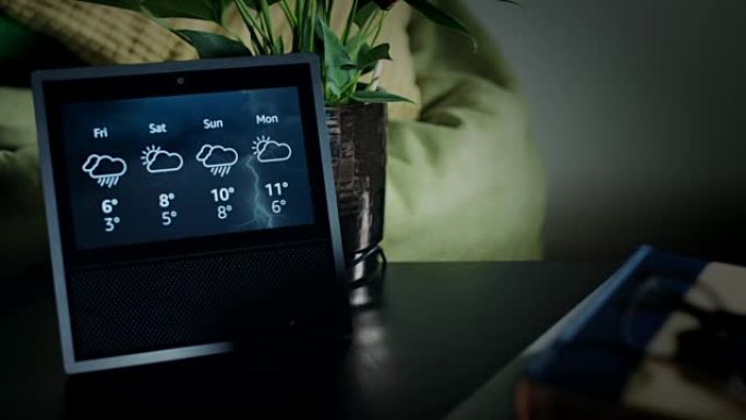 4k智能家居设备特写显示天气