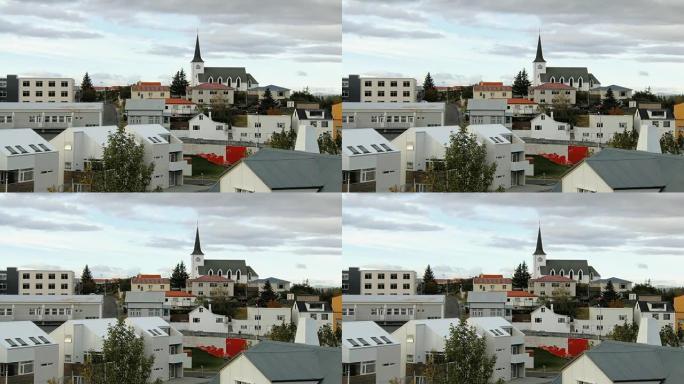 秋季冰岛小镇的屋顶和房屋，北欧简约建筑