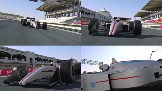 白色赛车越过终点线并赢得比赛-4k 3D动画