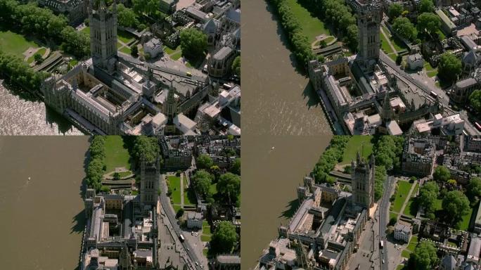英国伦敦国会大厦的鸟瞰图。4K
