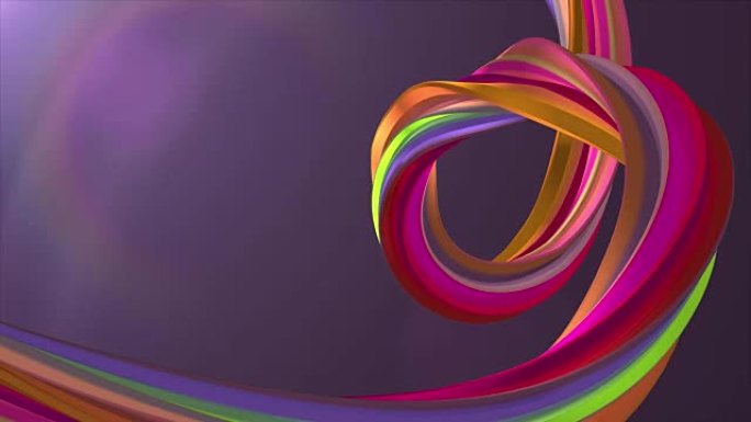柔和的色彩3D弯曲彩虹棉花糖绳糖果无缝环抽象形状动画背景新质量通用运动动态动画七彩快乐视频素材