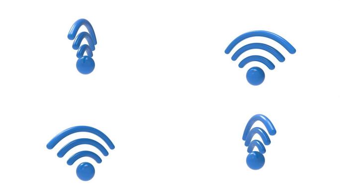 蓝色wifi标志旋转和下降隔离在白色背景