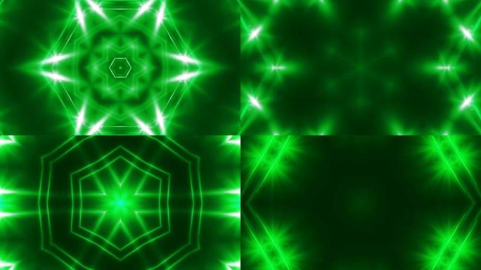 VJ分形绿色万花筒的抽象背景。3d渲染数字背景