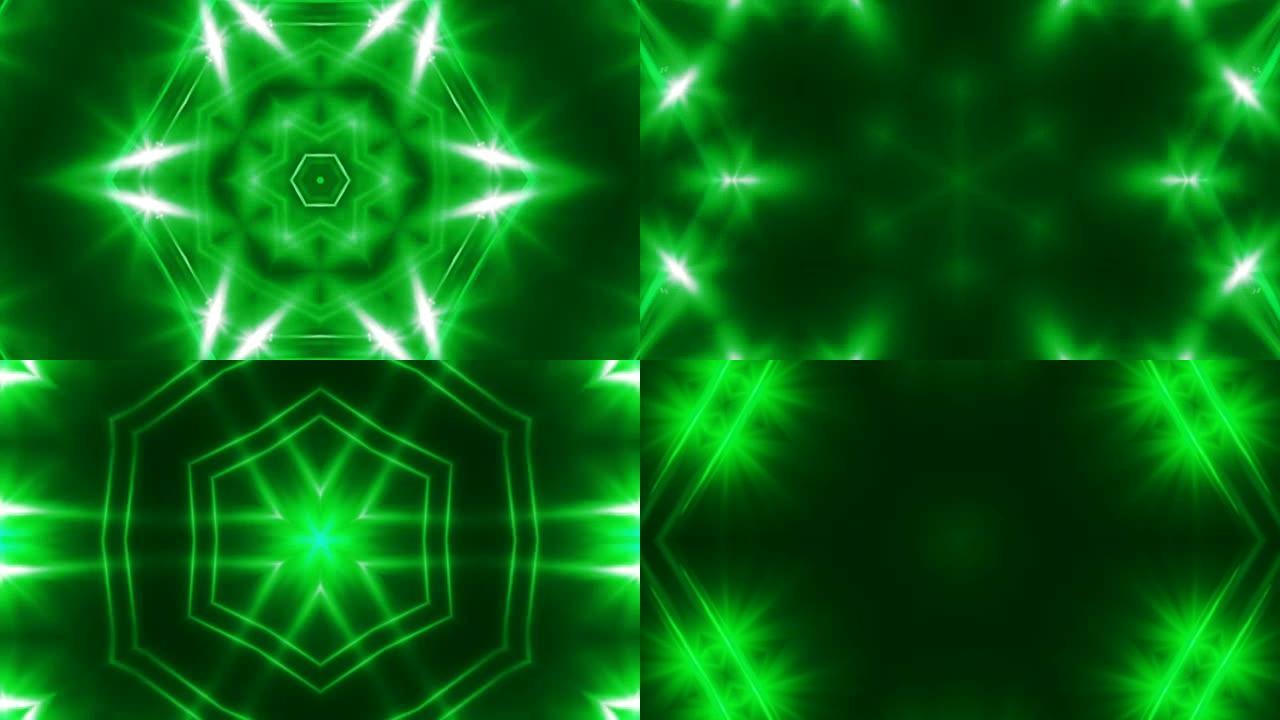 VJ分形绿色万花筒的抽象背景。3d渲染数字背景